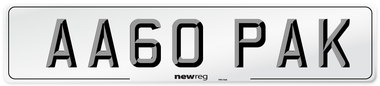 AA60 PAK Number Plate from New Reg